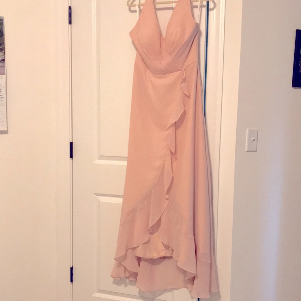 Brand new, never worn, blush pink, ruffle cascade, halter top, high-low